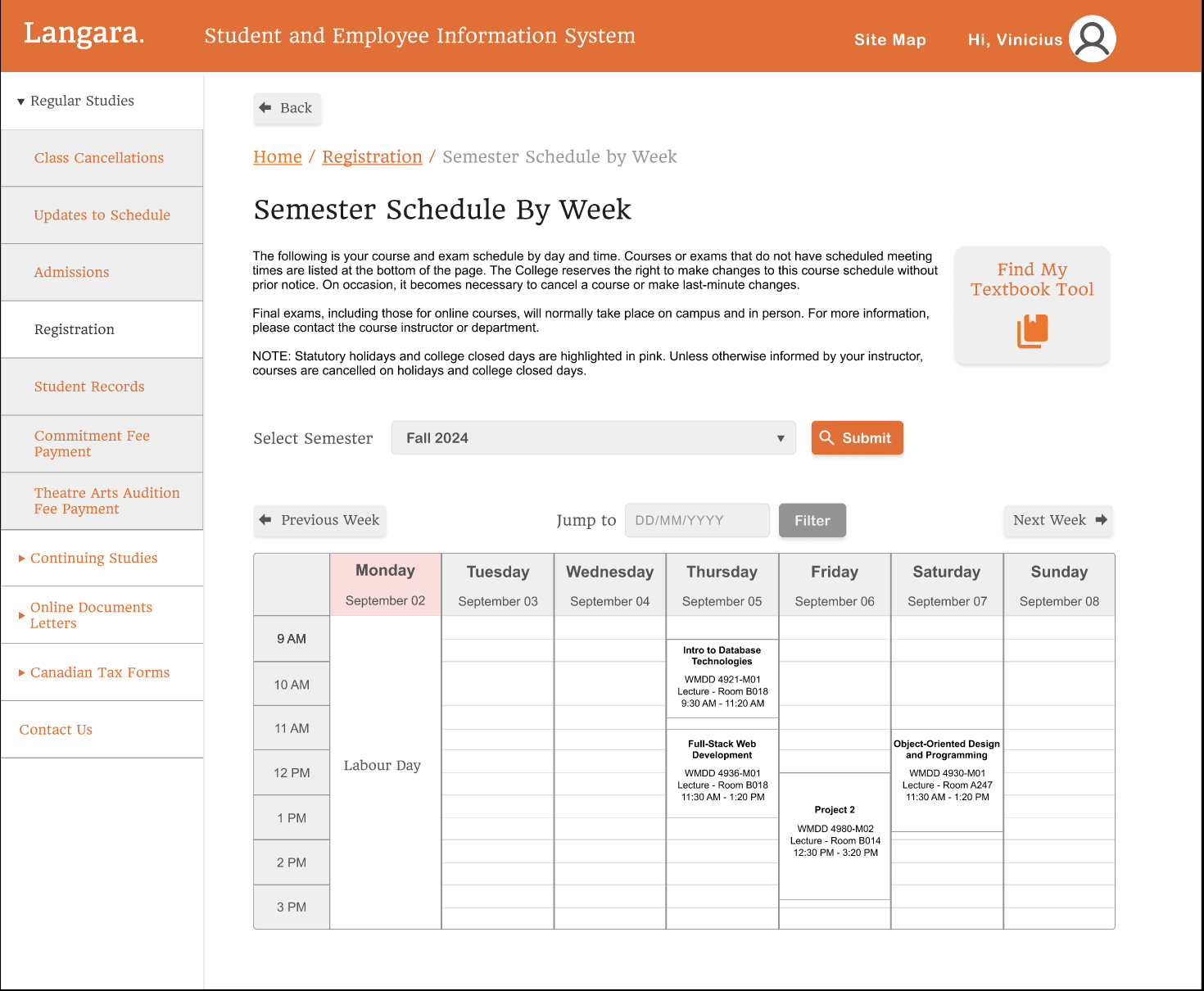 Weekly Schedule View